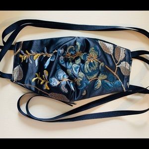 Silk Blue Floral Embroidered Face Mask